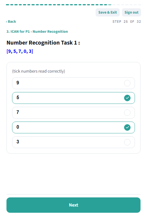 Number recognition with selections