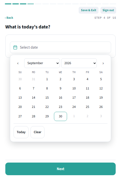 The in-app calendar picker, open